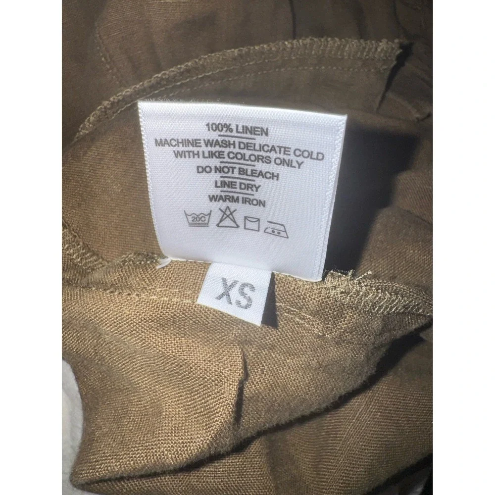 American Giant brown 100% linen pull on elastic waist wide leg pants women's XS - Picture 7 of 8